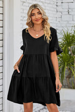 Load image into Gallery viewer, 8 Colors - V-Neck Flounce Sleeve Tiered Dress - Sizes S-2XL Ti Amo I love you
