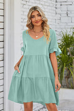 Load image into Gallery viewer, 8 Colors - V-Neck Flounce Sleeve Tiered Dress - Sizes S-2XL Ti Amo I love you
