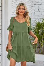 Load image into Gallery viewer, 8 Colors - V-Neck Flounce Sleeve Tiered Dress - Sizes S-2XL Ti Amo I love you
