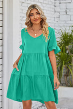 Load image into Gallery viewer, 8 Colors - V-Neck Flounce Sleeve Tiered Dress - Sizes S-2XL Ti Amo I love you
