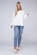 Load image into Gallery viewer, 8 Colors - Womens - Double Gauze Oversized 3/4 Button Henley Neck Top Ti Amo I love you
