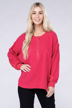 Load image into Gallery viewer, 8 Colors - Womens - Double Gauze Oversized 3/4 Button Henley Neck Top Ti Amo I love you
