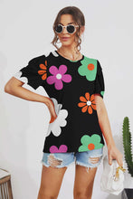 Load image into Gallery viewer, Flower Round Neck Short Sleeve Blouse
