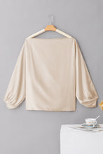 Load image into Gallery viewer, Apricot Asymmetrical Neck Balloon Sleeve Satin Blouse
