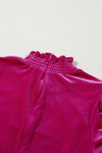 Load image into Gallery viewer, Rose Red Smocked Mock Neck Ruffled Puff Sleeve Velvet Mini Dress
