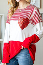 Load image into Gallery viewer, Striped Heart Sequin Long Sleeve T-Shirt
