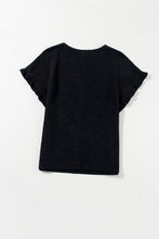 Load image into Gallery viewer, Black Solid Textured Ruffled Short Sleeve Blouse
