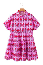 Load image into Gallery viewer, Sachet Pink Floral Print Multi Buttons Collared Short Sleeve Flowy Dress
