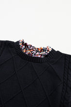 Load image into Gallery viewer, Black Contrast Floral Sleeve Peplum Sweater
