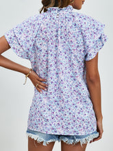 Load image into Gallery viewer, Ditsy Floral Mock Neck Flounce Sleeve Blouse
