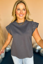 Load image into Gallery viewer, Dark Grey Studded Short Sleeve Top
