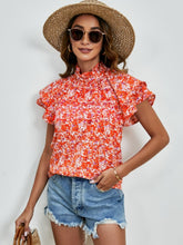 Load image into Gallery viewer, Ditsy Floral Mock Neck Flounce Sleeve Blouse
