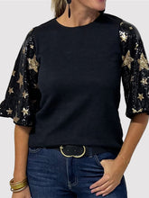 Load image into Gallery viewer, Sequin Round Neck Half Sleeve Blouse
