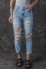 Load image into Gallery viewer, Sky Blue Acid Wash Distressed Slim Fit Jeans
