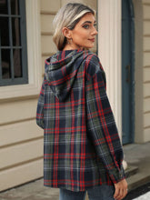 Load image into Gallery viewer, Drawstring Plaid Hooded Long Sleeve Top
