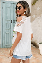 Load image into Gallery viewer, Shiny Lace Detail Round Neck Cold Shoulder Blouse
