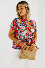 Load image into Gallery viewer, Womens - Colorful Floral Ruffle Peplum Short Sleeves Blouse
