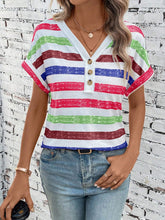 Load image into Gallery viewer, Striped V-Neck Short Sleeve T-Shirt
