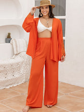 Load image into Gallery viewer, Plus Size Lace Detail Long Sleeve Top and Pants Set
