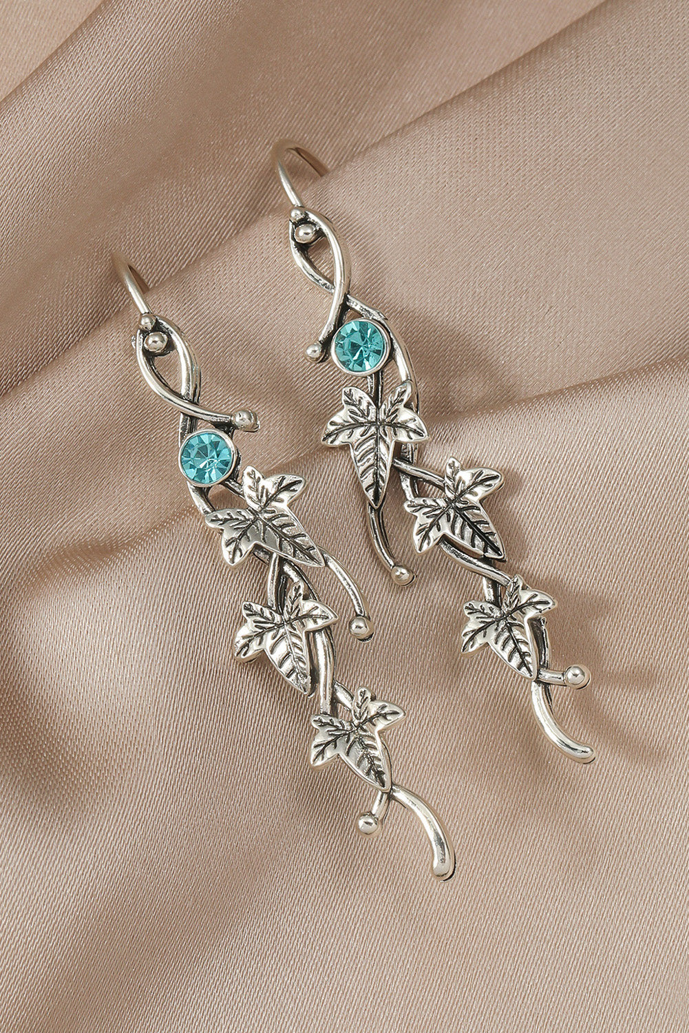 Silver Vintage Ivy Leaf Gemstone Dangle Earrings