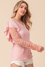 Load image into Gallery viewer, BiBi Ruffled Lace Sleeve Rib Knit Top
