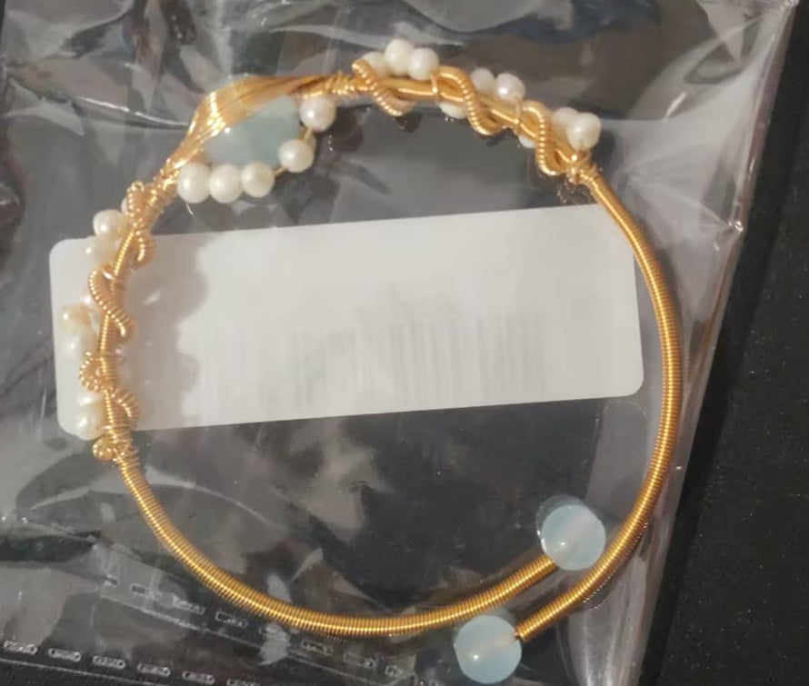 Womens Pearl Gold Plating Gold Wire Braided Vintage Style Cuff Fashion Bracelets