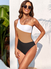 Load image into Gallery viewer, Color Block One Shoulder One-Piece Swimwear
