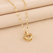 Load image into Gallery viewer, Womens Double-Layer Love With Rhinestones Titanium Steel Pendant Fashion Necklace - Jewelry
