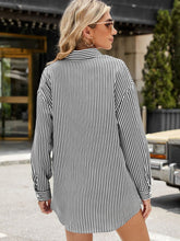 Load image into Gallery viewer, Pocketed Striped Collared Neck Long Sleeve Shirt
