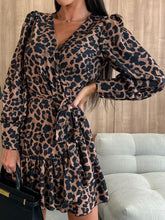 Load image into Gallery viewer, Tied Leopard Surplice Long Sleeve Dress
