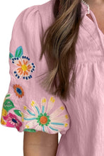 Load image into Gallery viewer, Embroidered Tie Neck Half Sleeve Blouse
