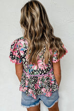 Load image into Gallery viewer, Pink Ricrac Floral Tiered Short Sleeve Blouse
