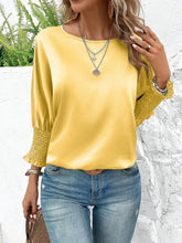 Load image into Gallery viewer, Smocked Round Neck Three-Quarter Sleeve Blouse
