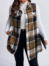 Load image into Gallery viewer, Honey Plus Size Pocketed Plaid Button Up Vest Coat
