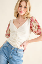 Load image into Gallery viewer, And The Why Full Size Floral Print Textured Sleeve Knit Top
