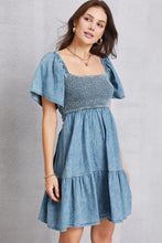 Load image into Gallery viewer, Smocked Square Neck Mini Denim Dress
