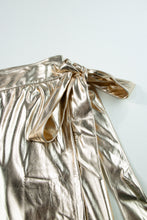 Load image into Gallery viewer, Gold Metallic Leather Knotted Wrap Midi Skirt
