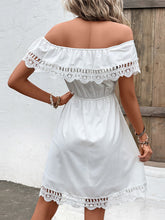 Load image into Gallery viewer, Shiny Ruched Lace Detail Off-Shoulder Dress
