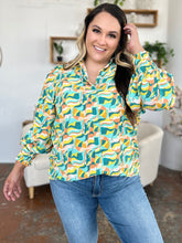 Load image into Gallery viewer, Double Take Full Size Printed Smocked Long Sleeve Blouse
