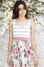Load image into Gallery viewer, Plus Yellow Floral Grey Stripe Top Maxi Dress
