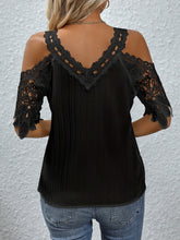 Load image into Gallery viewer, Lace Detail V-Neck Cold Shoulder Blouse
