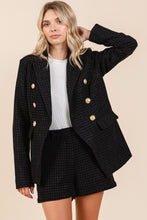 Load image into Gallery viewer, Mittoshop Plaid Texture Double-Breasted Long Sleeve Blazer
