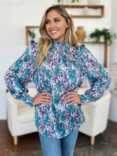 Load image into Gallery viewer, Double Take Full Size Printed Smocked Long Sleeve Blouse
