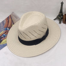 Load image into Gallery viewer, Striped Bow Flat-brimmed Straw Top Hat
