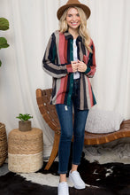 Load image into Gallery viewer, Plus Cozy Stripe Button Sown Shacket
