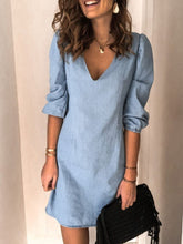 Load image into Gallery viewer, Full Size V-Neck Half Sleeve Denim Dress
