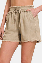 Load image into Gallery viewer, Zenana Washed Linen Frayed Hem Drawstring Shorts
