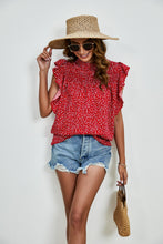 Load image into Gallery viewer, Ruffled Ditsy Floral Mock Neck Cap Sleeve Blouse
