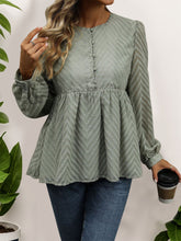 Load image into Gallery viewer, Peplum Round Neck Long Sleeve Blouse
