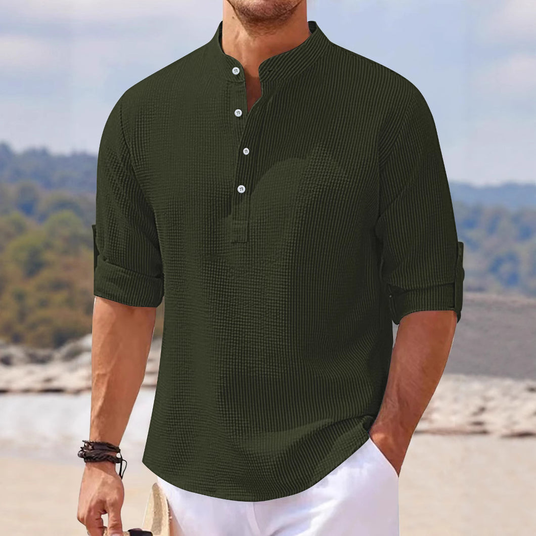 Men's Half Sleeve Waffle Casual Loose Polo Shirt